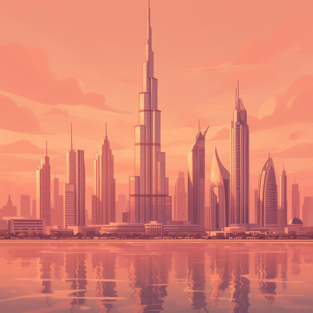 Dubai Diaries — Golden hour cityscape illustration for the featured episode with Graison Foster